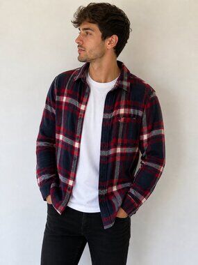 Hollister Red Plaid Flannel Shirt | Soft Button-Up | Size Medium